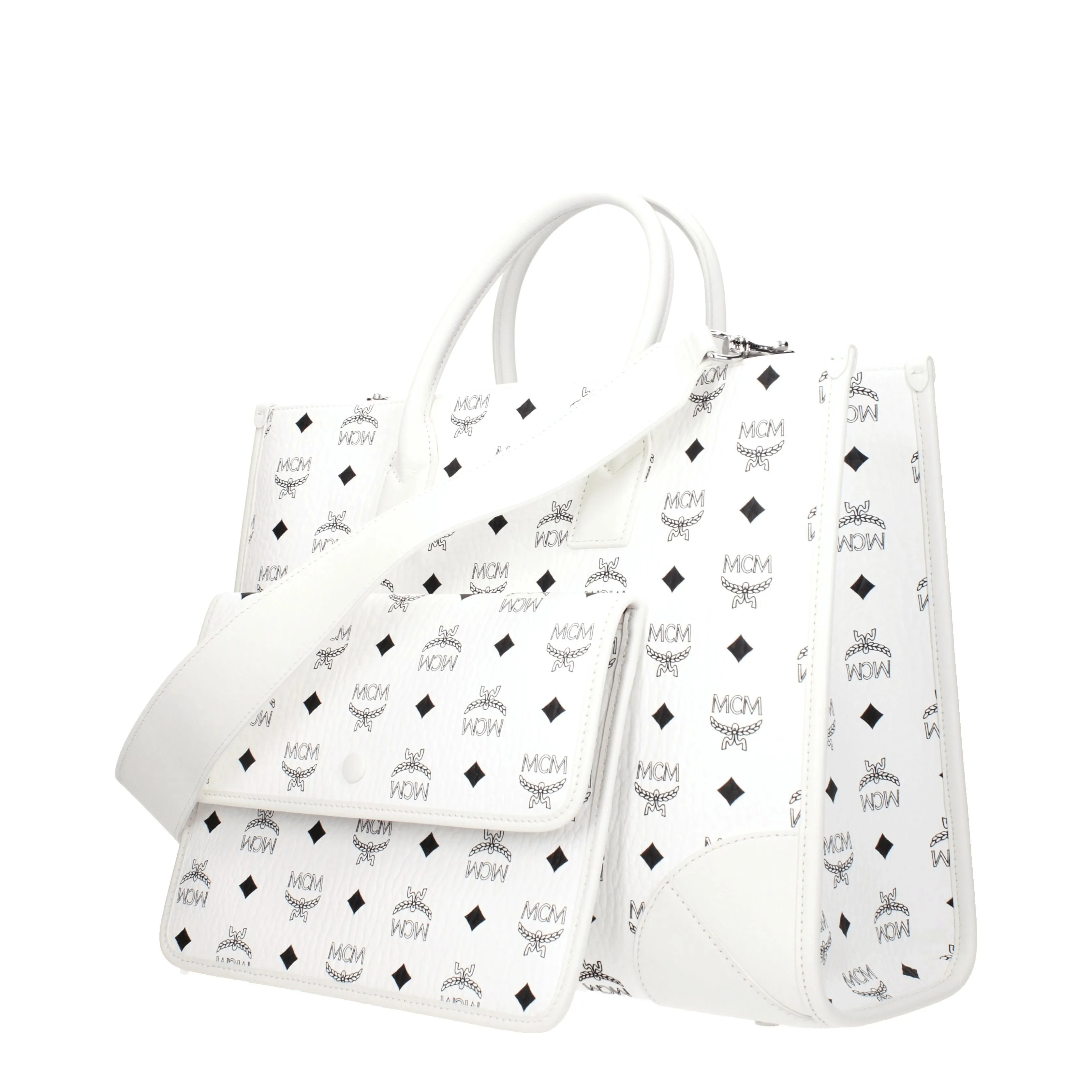 MCM Borse a Mano Munich tote Donna Pelle Bianco/Bianco Ottico