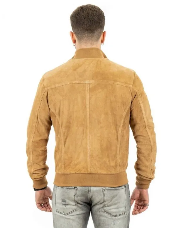 Men's camel genuine leather suede jacket