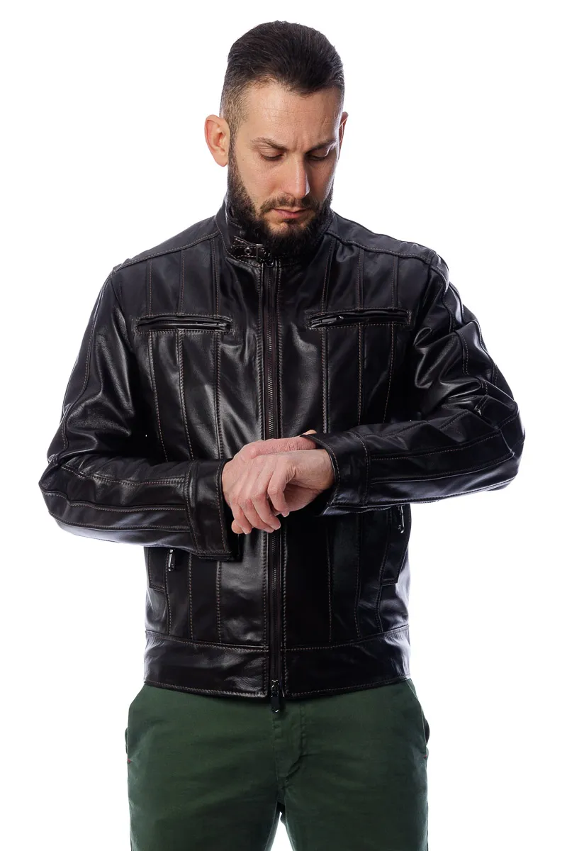 Men’s genuine leather jacket with zipper Deg