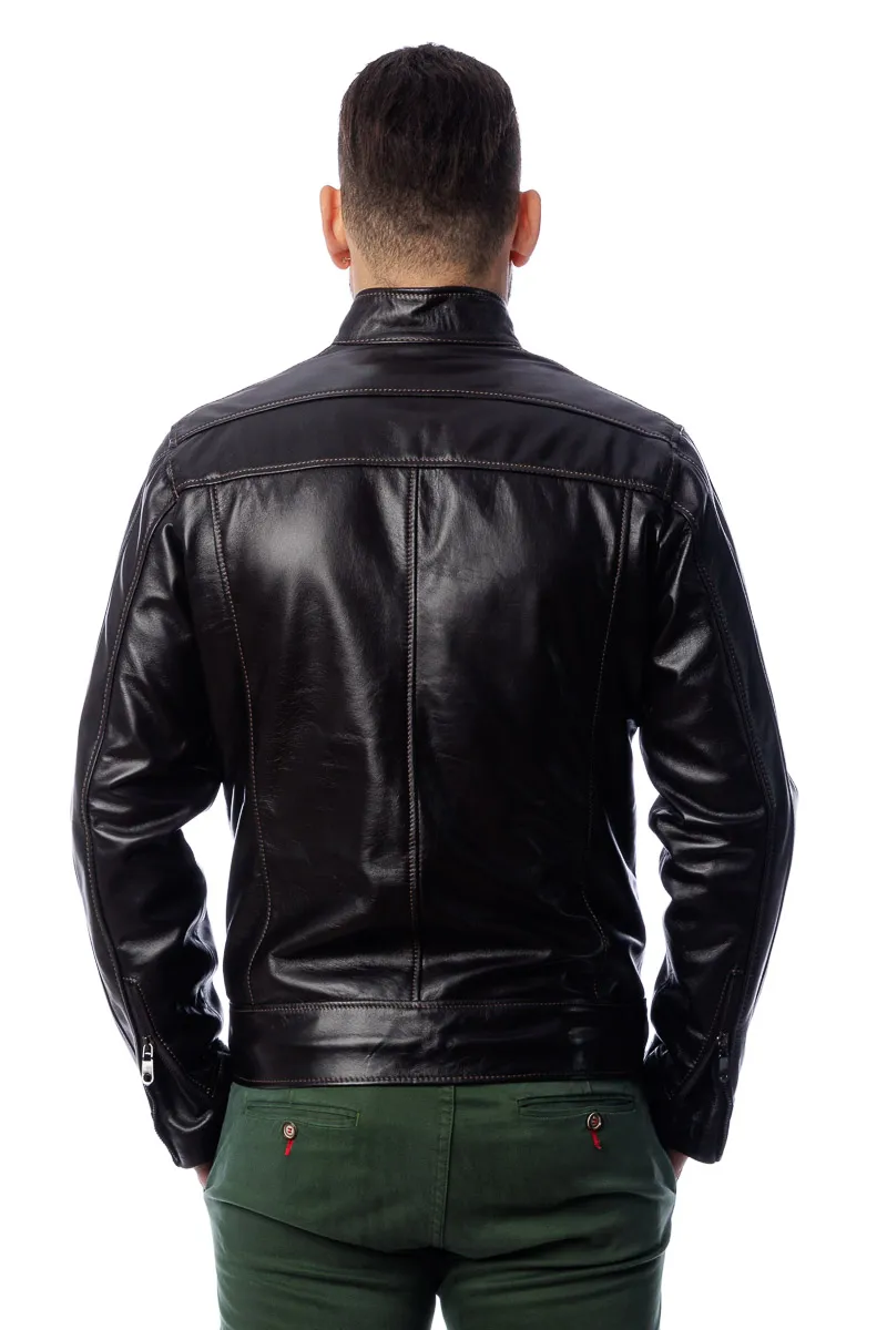 Men’s genuine leather jacket with zipper Deg