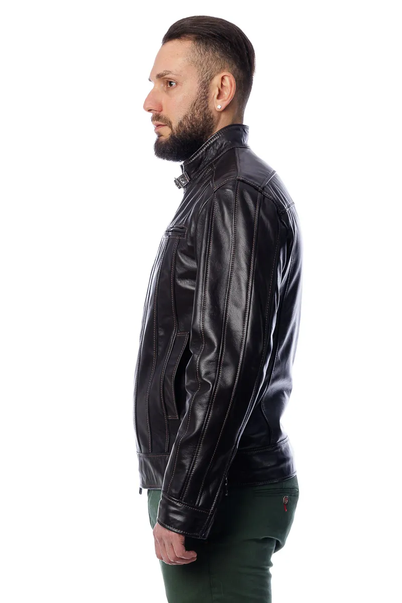 Men’s genuine leather jacket with zipper Deg