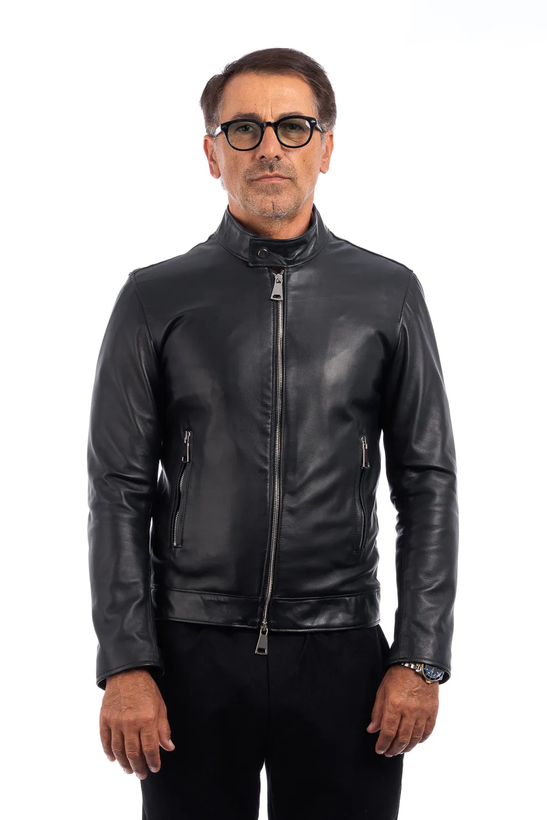 Men’s genuine leather jacket with zipper Reese