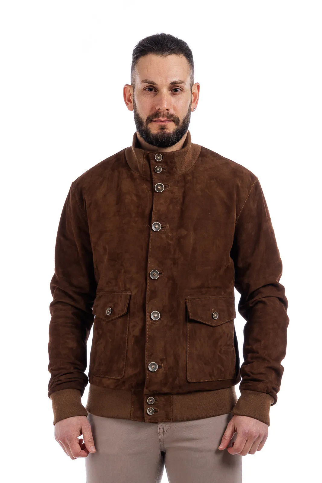 Men’s leather jacket with zipper BOTT tobacco