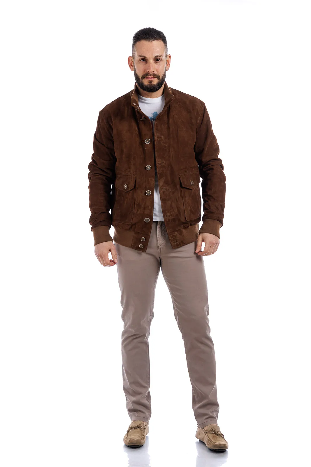 Men’s leather jacket with zipper BOTT tobacco