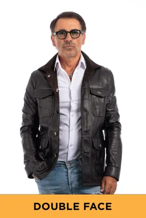 Moorhead men’s water-repellent leather and suede double-faced sahariana jacket