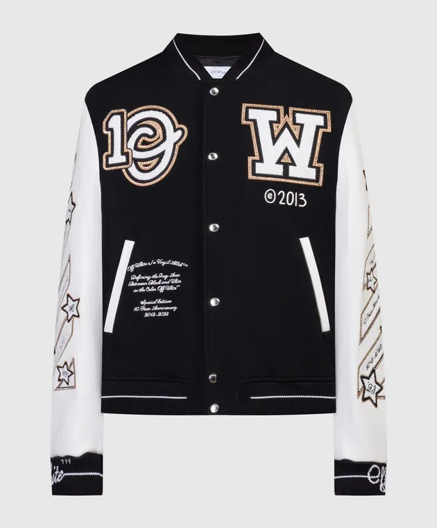 Off-White Bomber Black Logic con simboli d'archivio di un decennio di storia del cristallo OMJA059G23LEA002