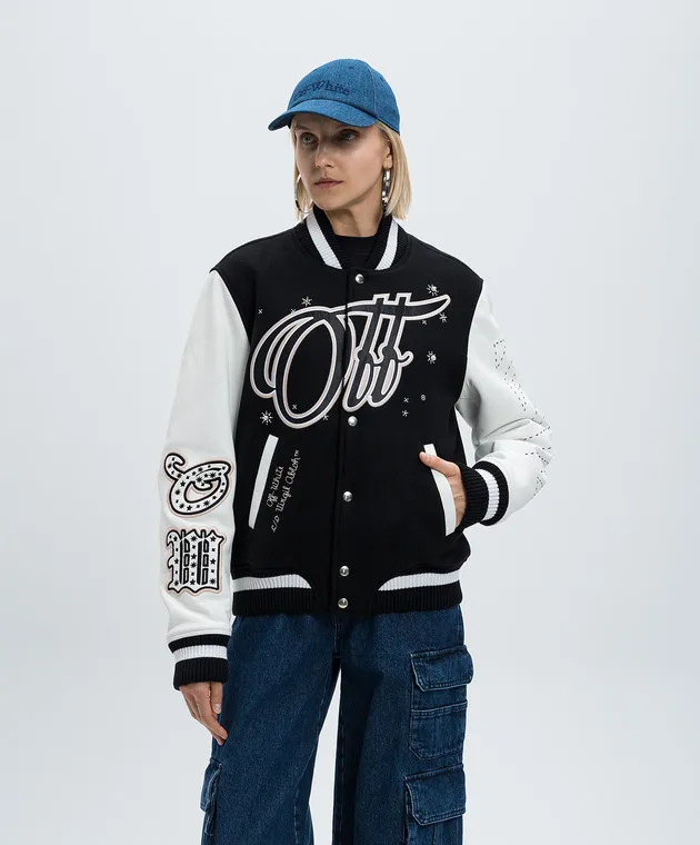 Off-White Bomber combinato nero con patch logo OWEK006F24FAB004