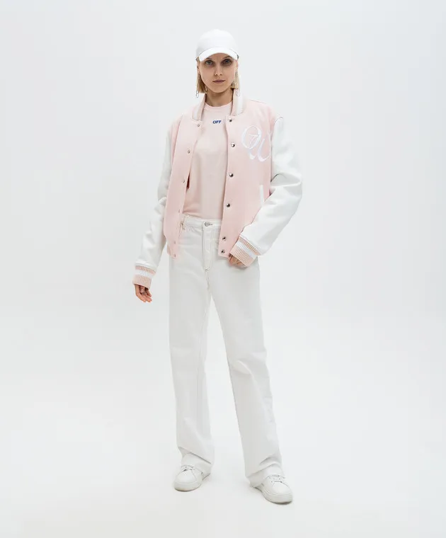 Off-White Bomber combinato rosa con ricamo logo OWEK006F24FAB001