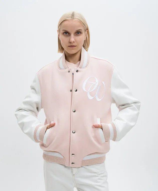 Off-White Bomber combinato rosa con ricamo logo OWEK006F24FAB001