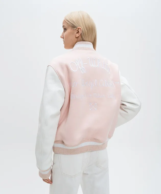 Off-White Bomber combinato rosa con ricamo logo OWEK006F24FAB001