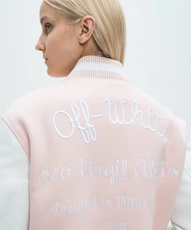 Off-White Bomber combinato rosa con ricamo logo OWEK006F24FAB001