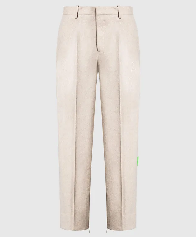 Off-White Pantaloni beige in lana OMCA248F22FAB001