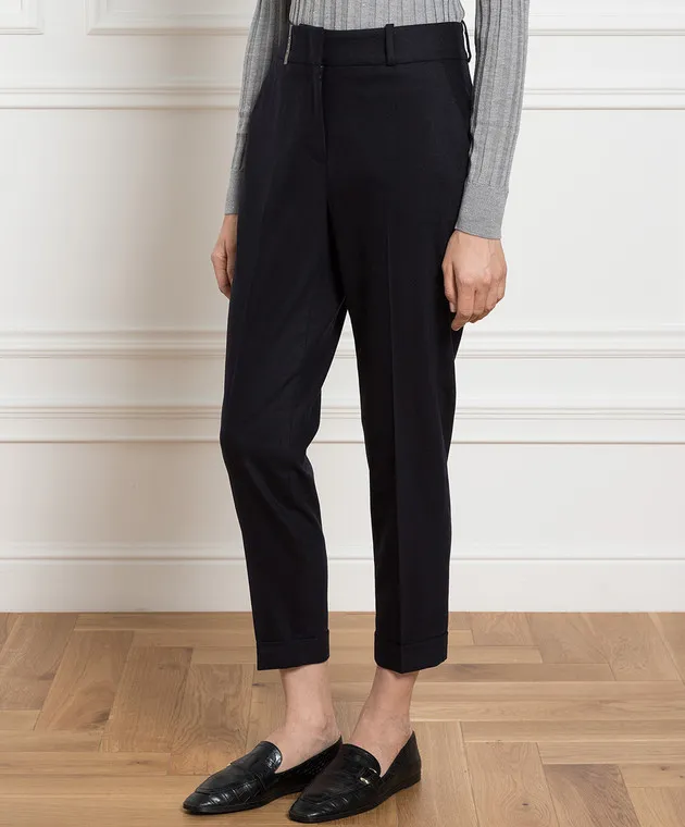 Peserico Pantaloni blu in lana e cashmere P04629U03358