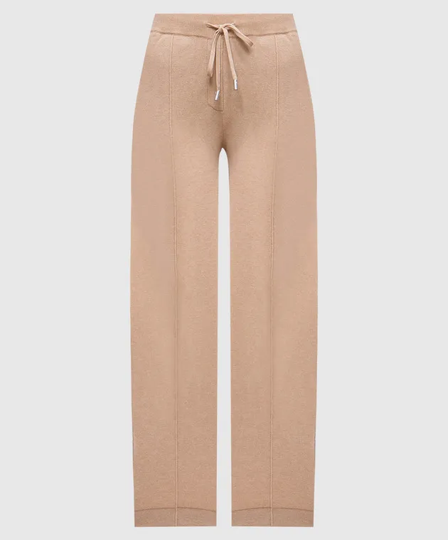 Peserico Pantaloni della tuta beige realizzati in lana, seta e cashmere con catena monil A94076F1209018