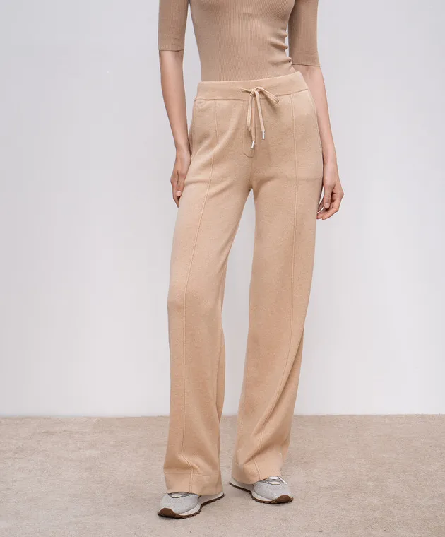 Peserico Pantaloni della tuta beige realizzati in lana, seta e cashmere con catena monil A94076F1209018