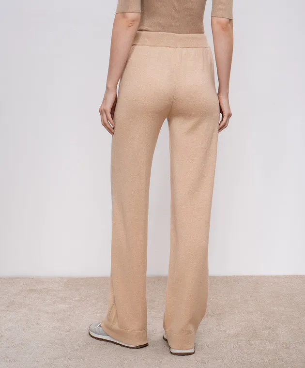 Peserico Pantaloni della tuta beige realizzati in lana, seta e cashmere con catena monil A94076F1209018