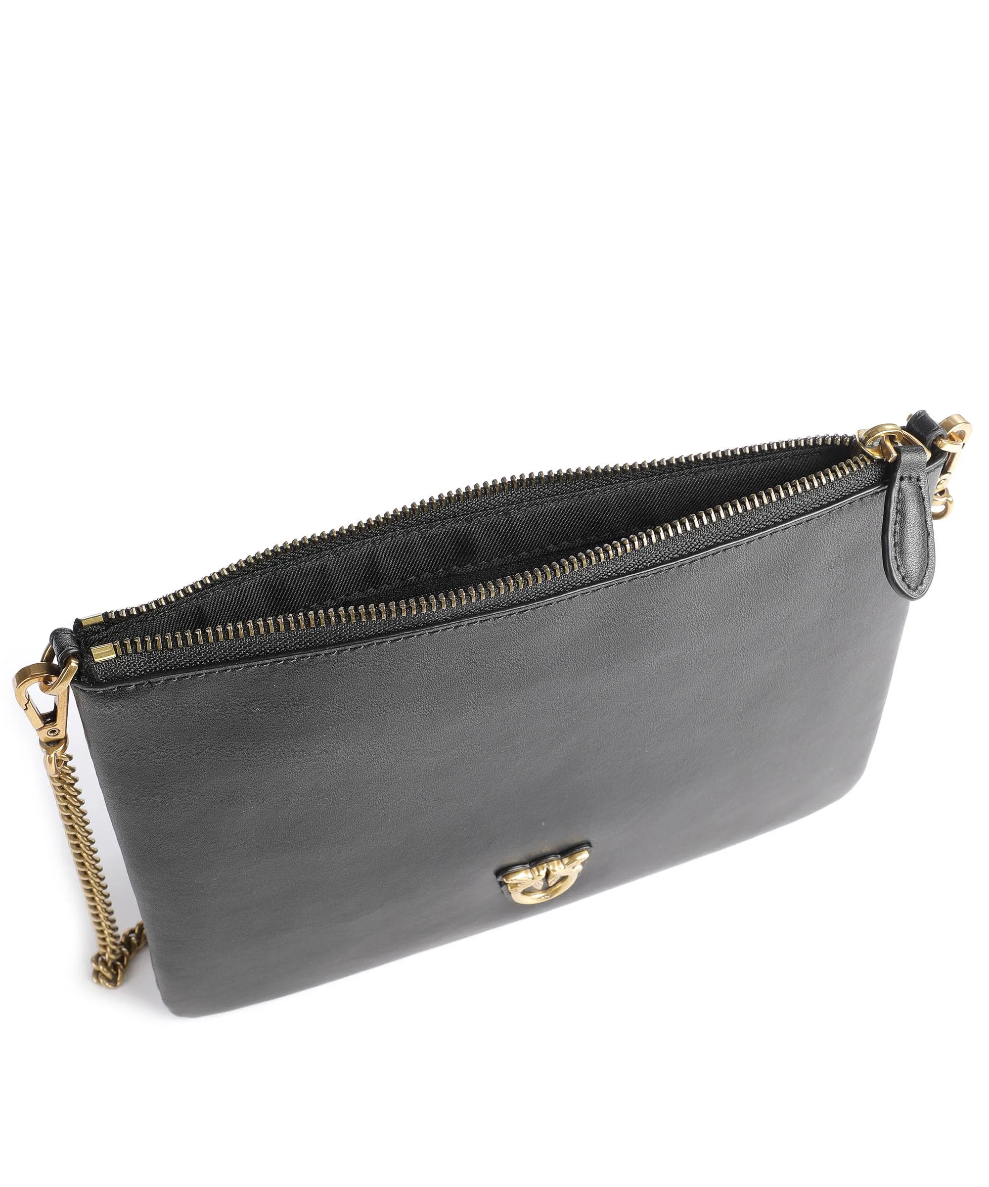  Pinko Flat Classic Borsa a tracolla pelle di vacchetta finemente grana nero  