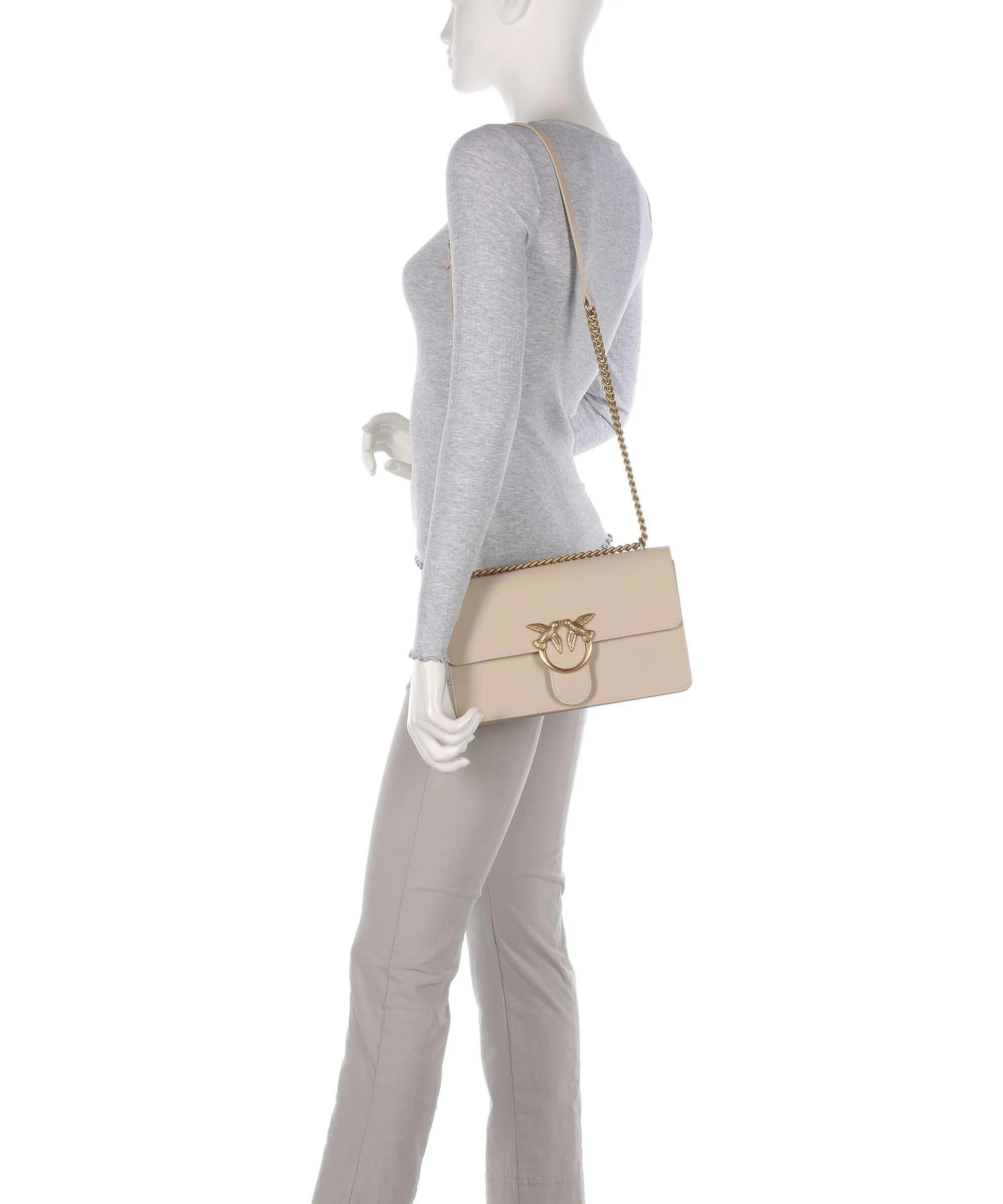  Pinko Love One Classic Borsa a spalla pelle di vacchetta finemente grana beige  