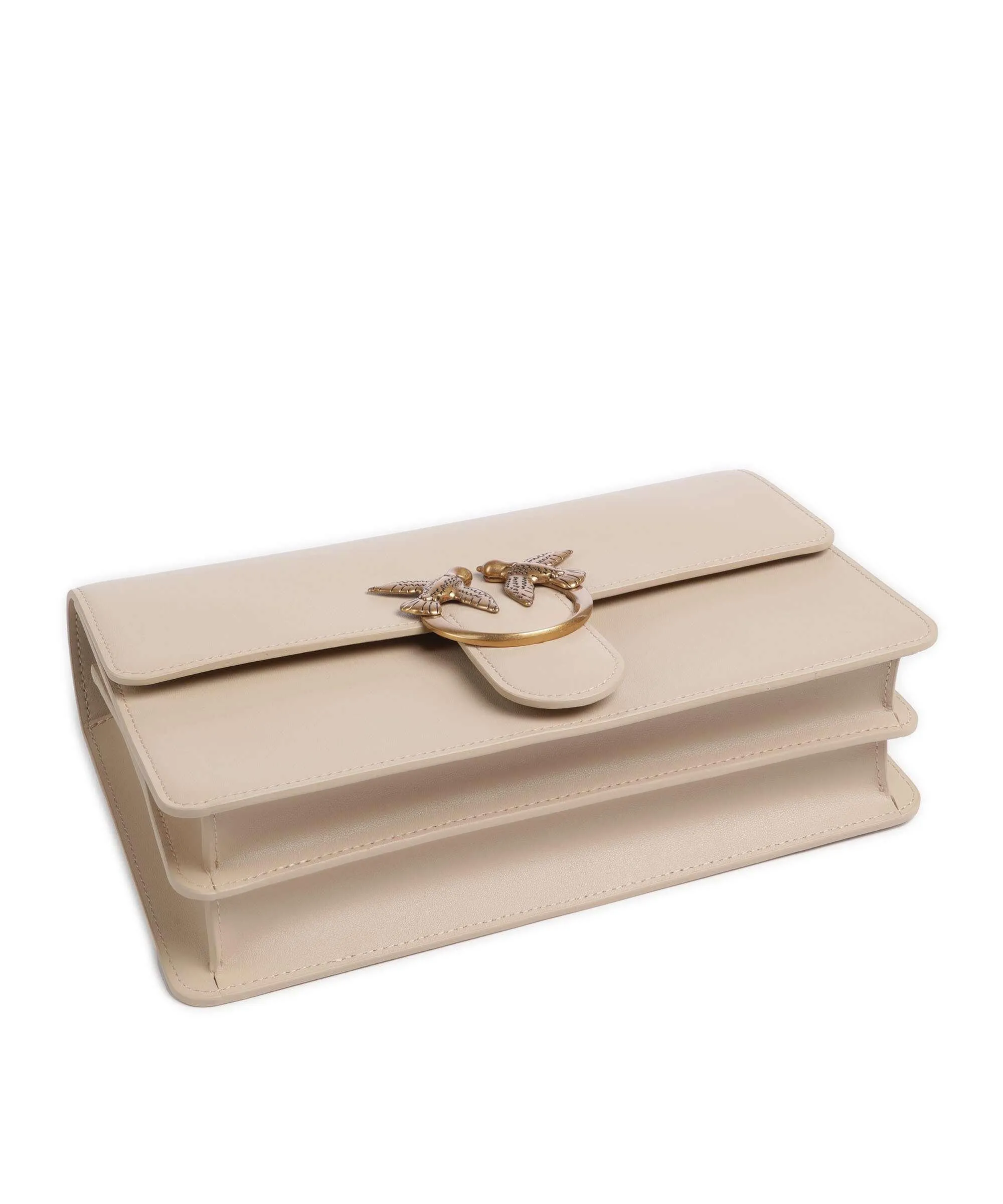  Pinko Love One Classic Borsa a spalla pelle di vacchetta finemente grana beige  