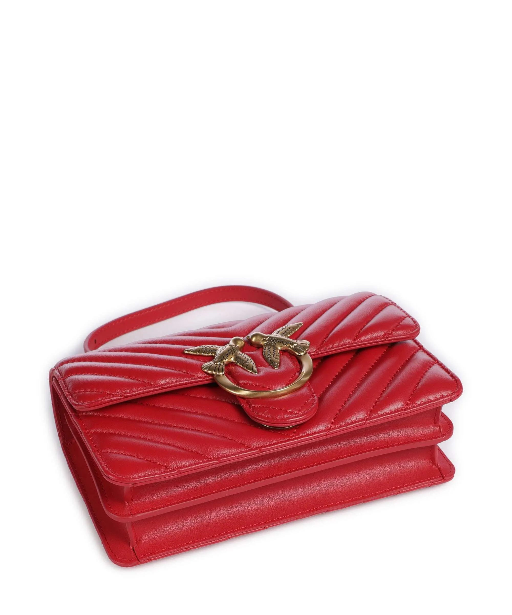  Pinko Love One Mini Borsa a spalla pelle a grana fine rosso  