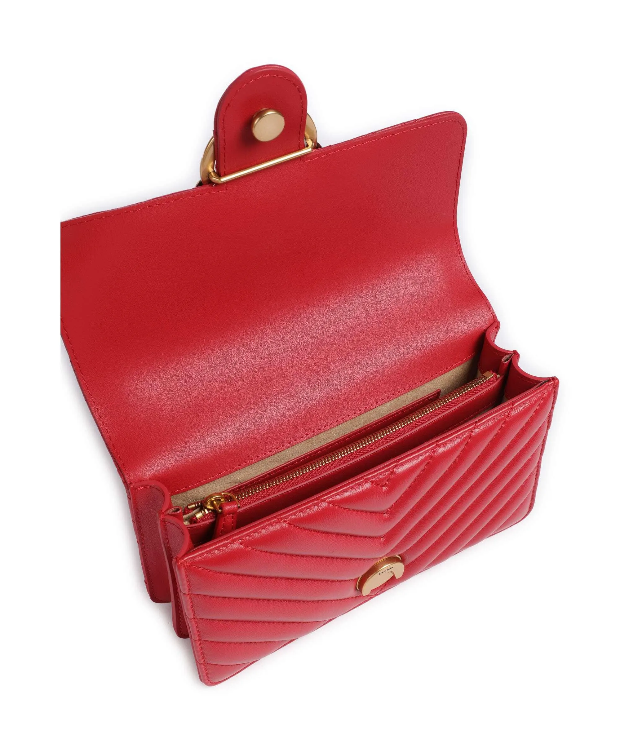  Pinko Love One Mini Borsa a spalla pelle a grana fine rosso  