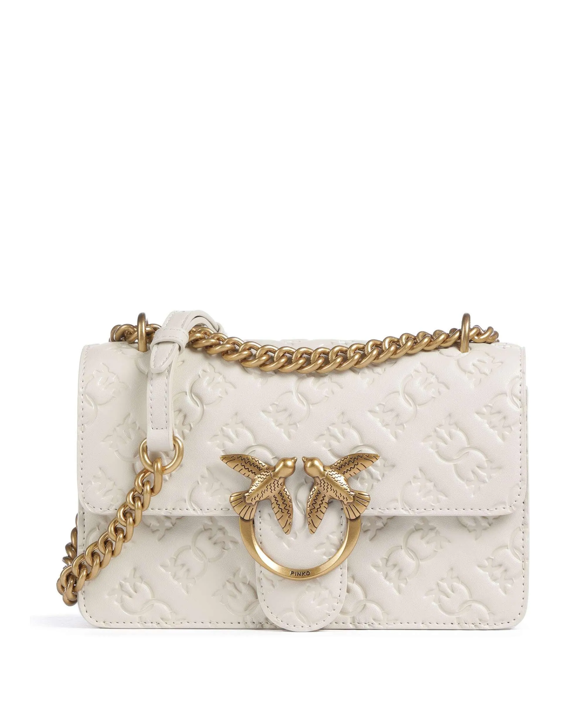  Pinko Love One Mini Borsa a spalla pelle in rilievo bianco  