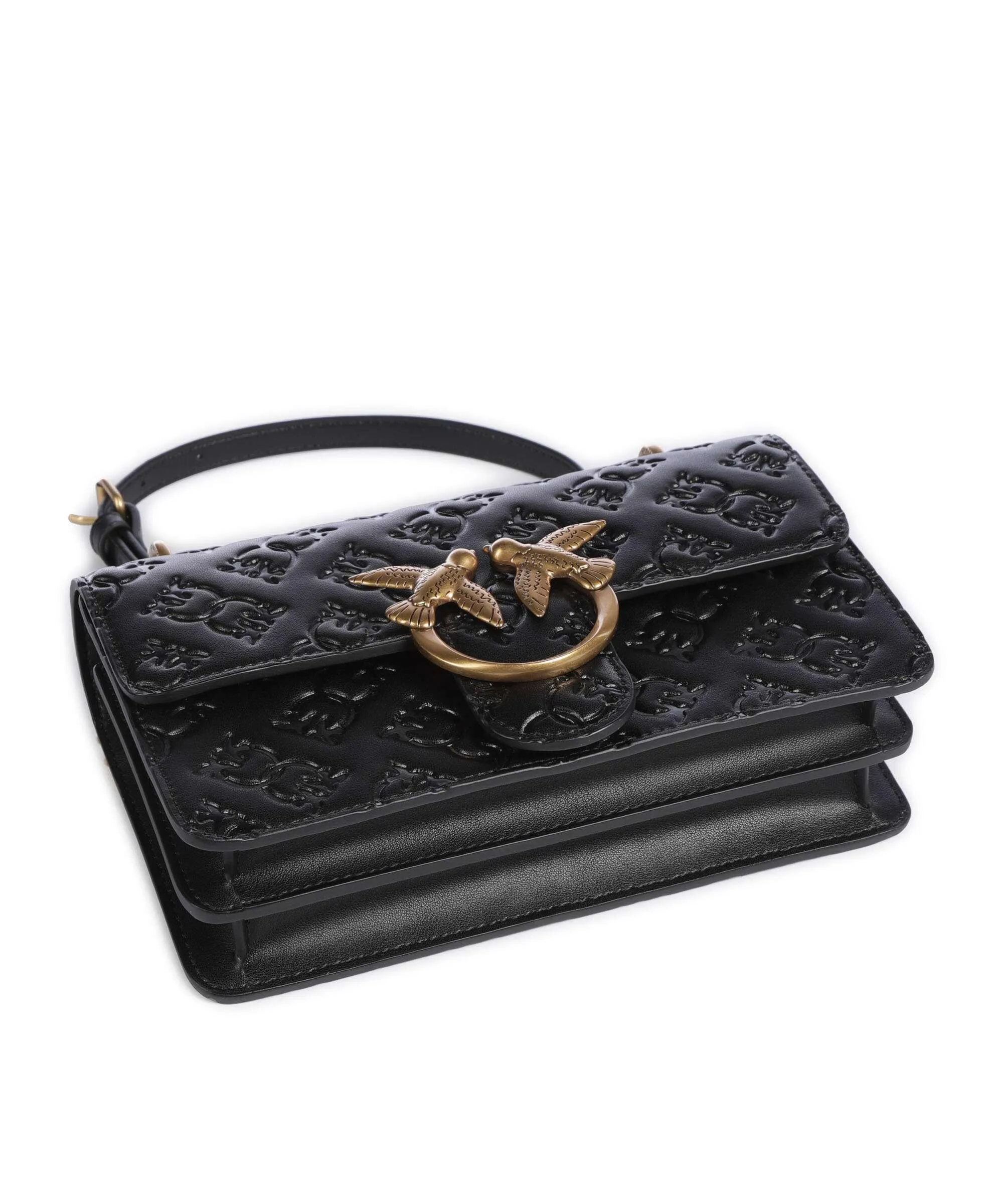  Pinko Love One Mini Borsa a spalla pelle in rilievo nero  