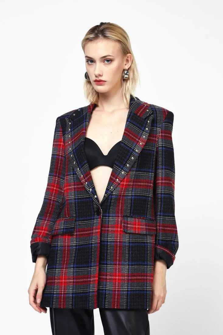  Plaid blazer with stud details    