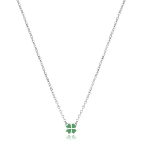 SAGAPO Collana in acciaio Click con quadrifoglio verde