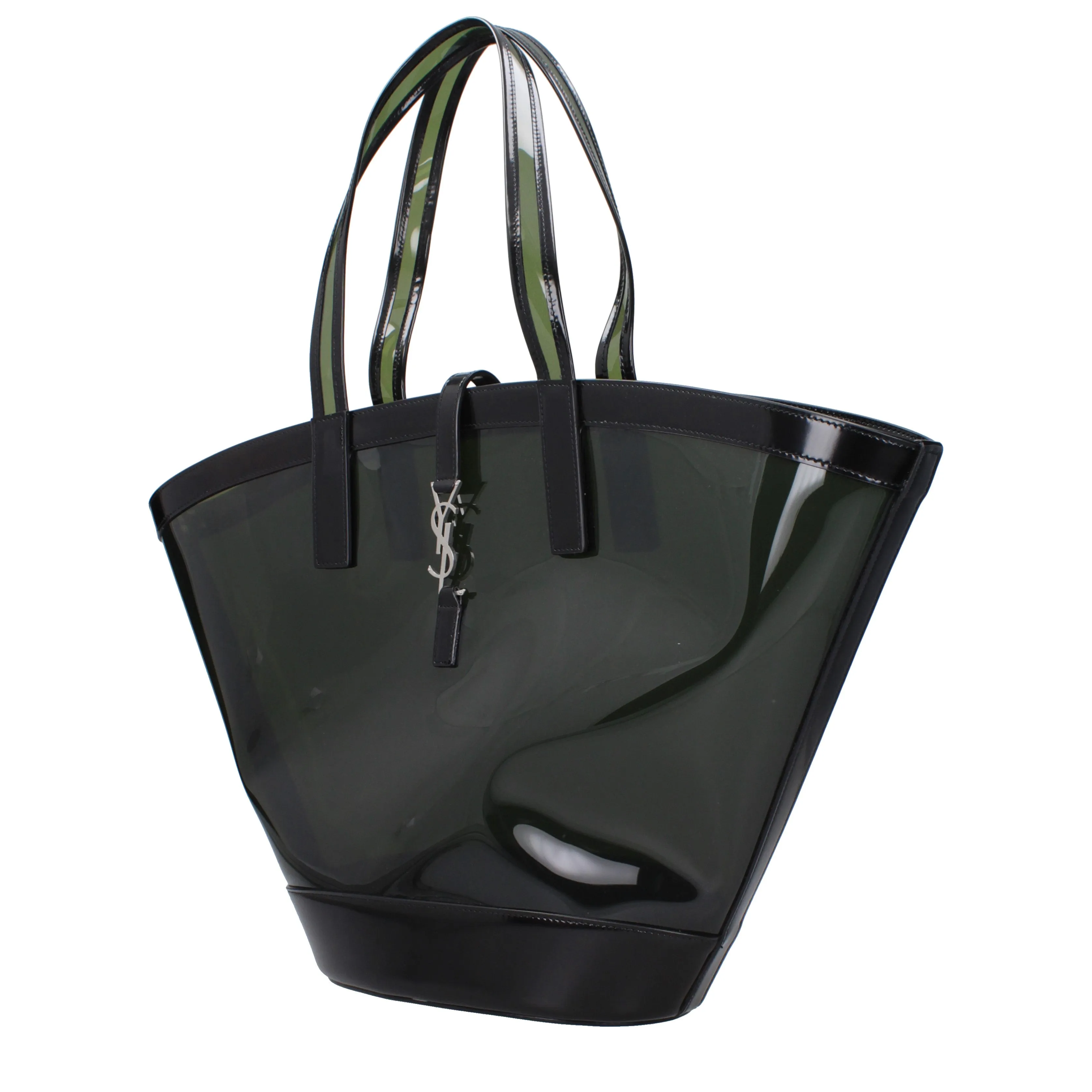 Saint Laurent Borse a Spalla Panier Donna PVC Nero/Menta