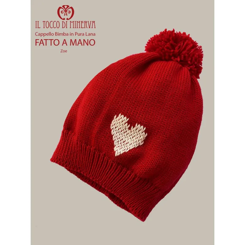 Sciarpa e cappello bimba  pura lana rosso e bianco zoe - Realizzato a Mano