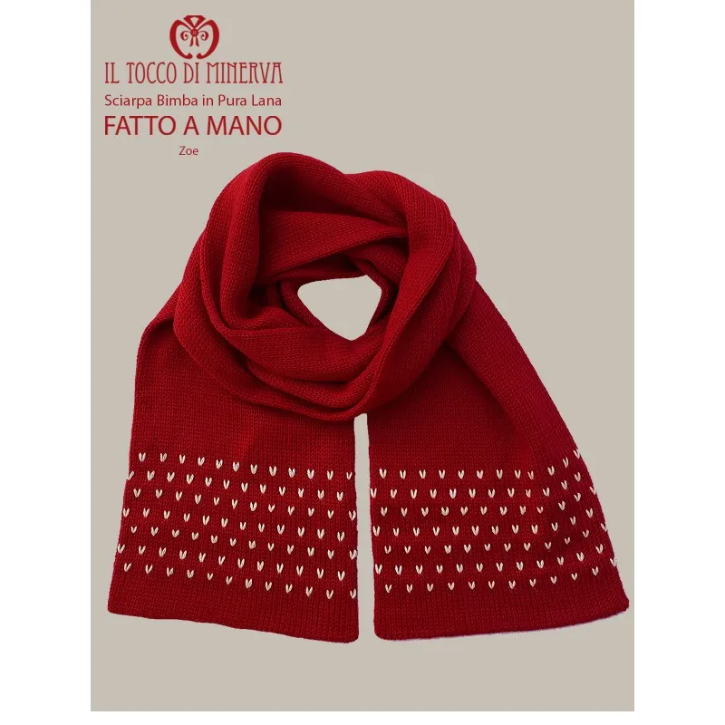 Sciarpa e cappello bimba  pura lana rosso e bianco zoe - Realizzato a Mano