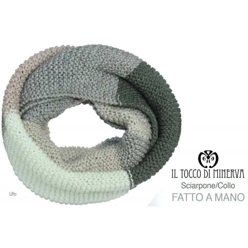 Sciarpa Unisex Ufo Multicolor verde/beige/grigio/panna – realizzata a mano – HandMade