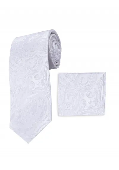 Set cravatta e sciarpa bianco perla motivo paisley monocromatico