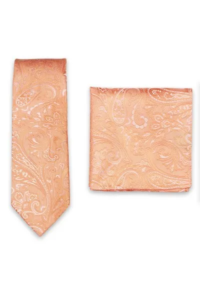 Set cravatta e sciarpa decorativa motivo Paisley Salmone