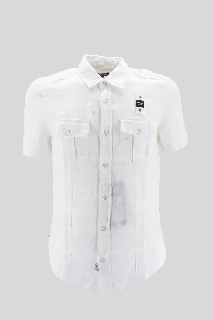 Short Sleeve Linen Shirt / White