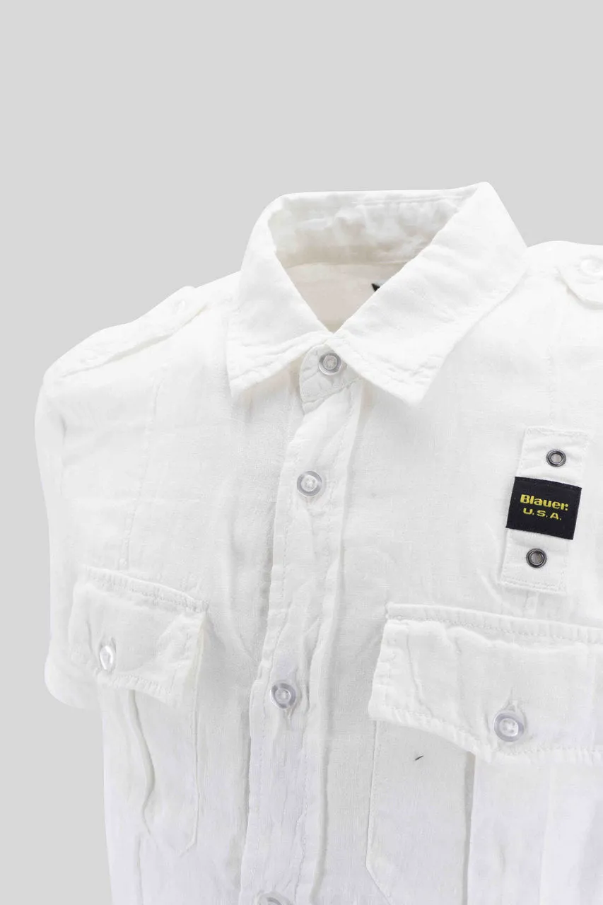 Short Sleeve Linen Shirt / White