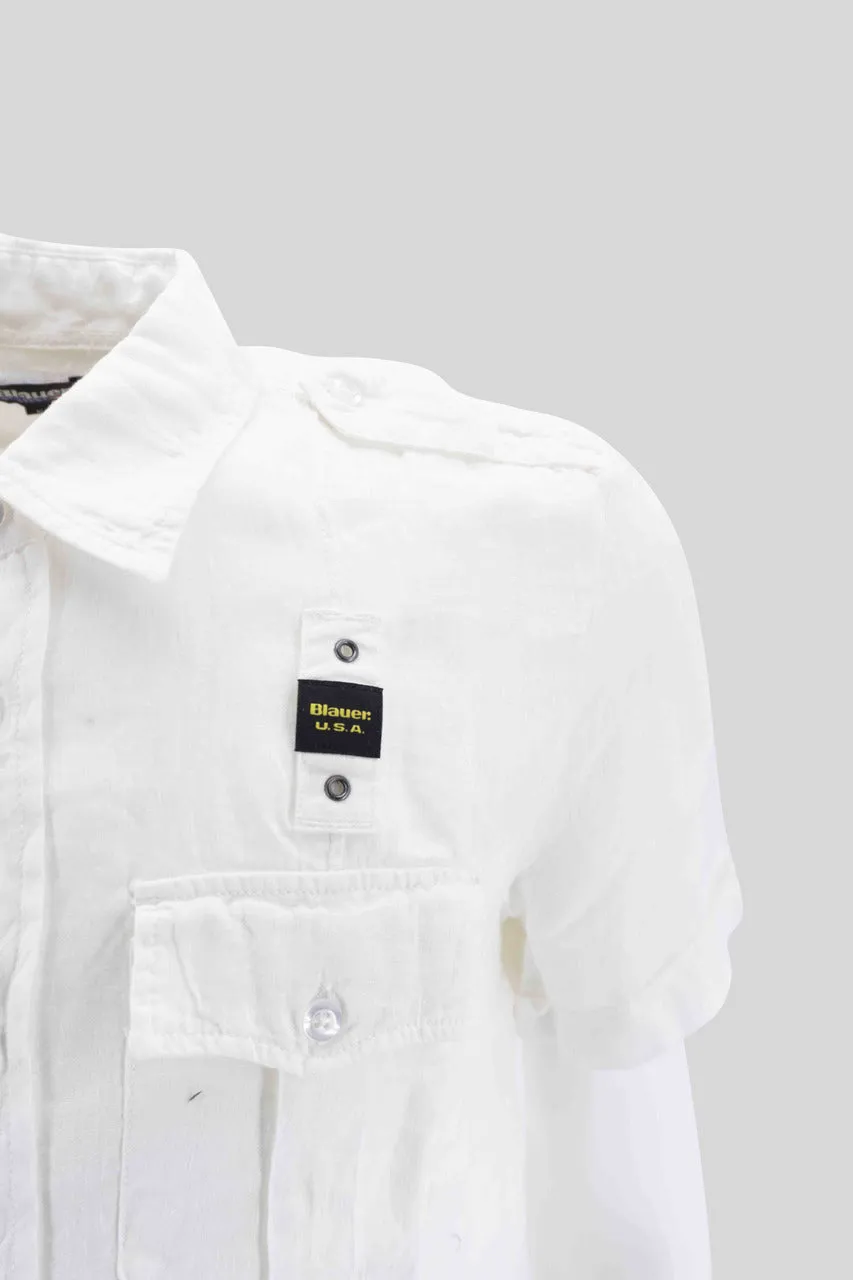 Short Sleeve Linen Shirt / White