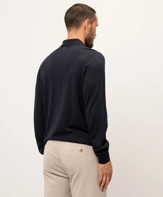 Stefano Ricci Polo blu in lana e seta con inserti in pelle di coccodrillo K606377ZG1F24322