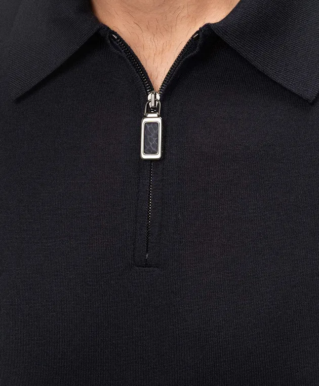 Stefano Ricci Polo blu in lana e seta con inserti in pelle di coccodrillo K606377ZG1F24322