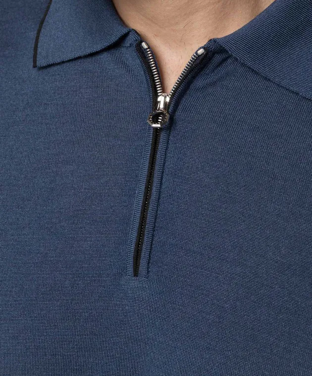 Stefano Ricci Polo blu in lana, seta e cashmere con motivo monogramma logo KE08004P30E24374