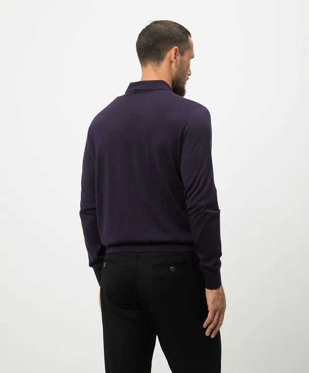 Stefano Ricci Polo viola in lana e seta con inserto in pelle di coccodrillo K606003Z40F24303