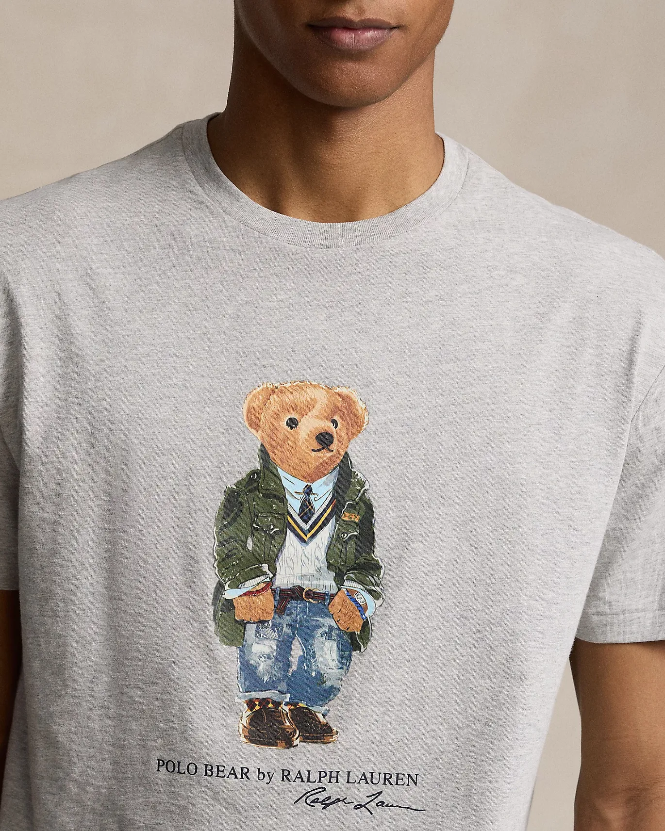 T-shirt grigia mezza manica con Polo Bear stampato davanti