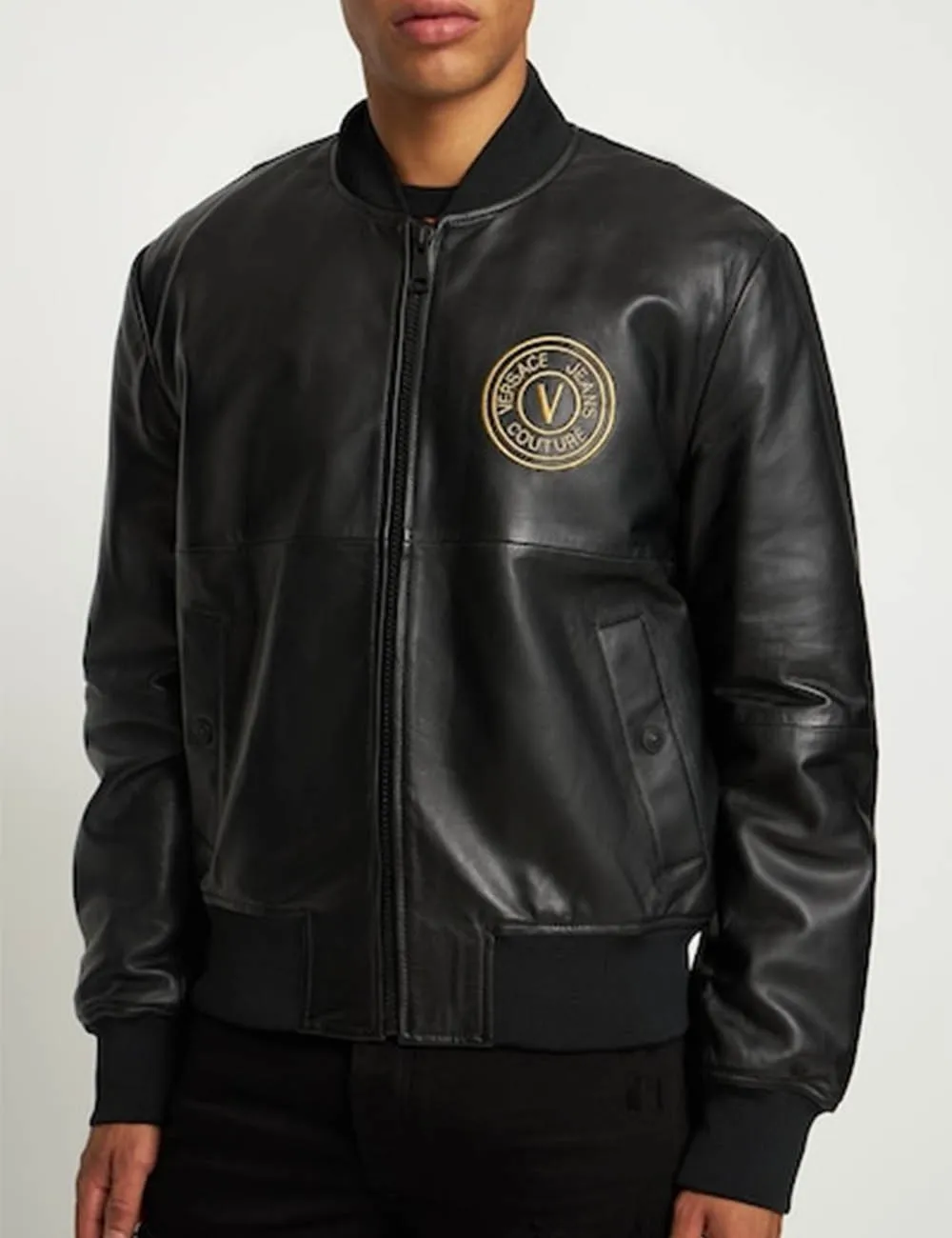 Versace Jeans Couture     Bomber V-Emblem in pelle Nero