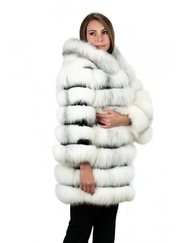 White genuine fox fur hooded jacket