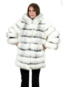 White genuine fox fur hooded jacket