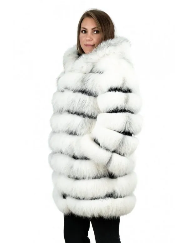 White genuine fox fur hooded jacket