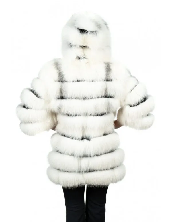 White genuine fox fur hooded jacket