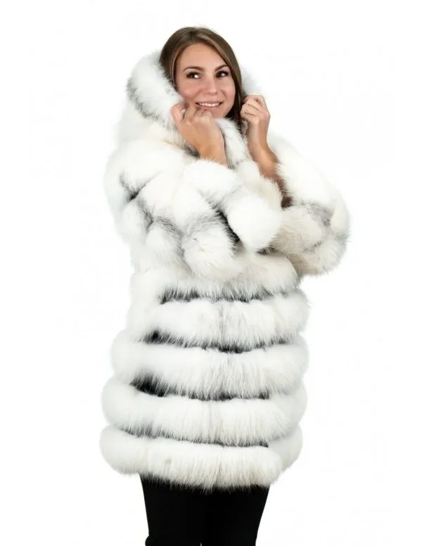 White genuine fox fur hooded jacket