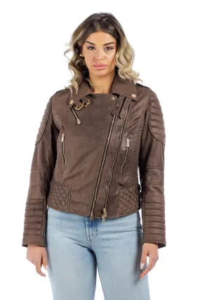 Women’s leather jacket zippered studded 3000 hand stitched brown